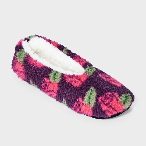Art Class Girls Purple Roses' Slipper Socks - Size M/L (3-5), NWT - Picture 1 of 6